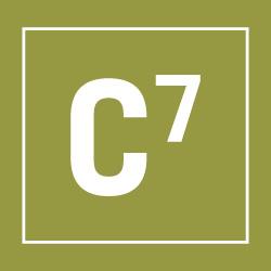A green square with a white border featuring a white letter "C" and a superscripted "7" on it, resembling a periodic table element symbol.
