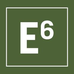 A green square with a white border containing the white letter "E" followed by a superscript number "6" in the center.